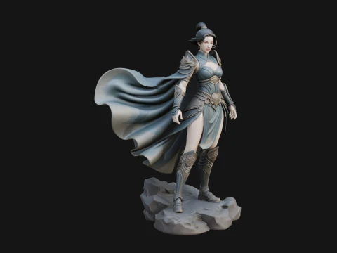 Caped Woman Warrior Statue Design 2 - 3D Print Model 3D Print Model