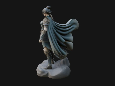 Caped Woman Warrior Statue Design 2 - 3D Print Model 3D Print Model