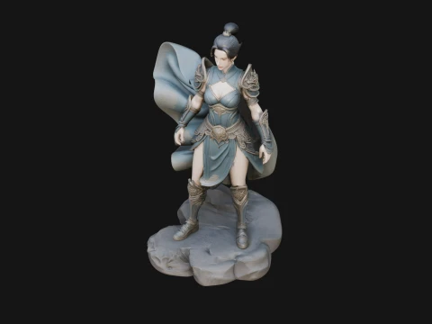 Caped Woman Warrior Statue Design 2 - 3D Print Model 3D Print Model