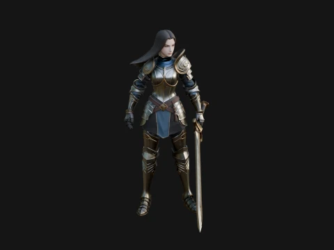 Female Knight with Sword Statue Design 5 - 3D Print Model 3D Print Model