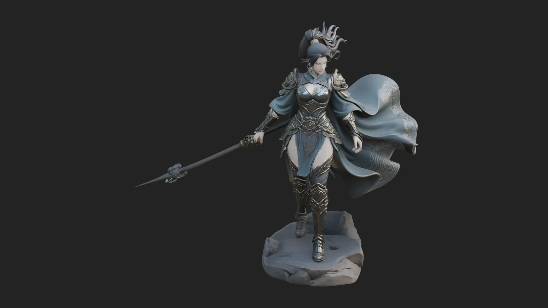 Caped Woman Warrior Statue Design 3 - 3D Print Model 3D Print Model .c4d .max .obj .3ds .fbx .stl .blend 
