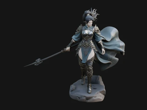 Caped Woman Warrior Statue Design 3 - 3D Print Model Modèles 3D en vedette