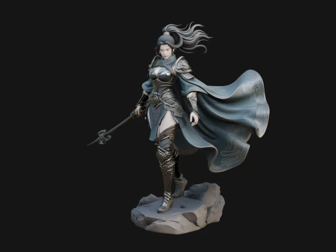 Caped Woman Warrior Statue Design 3 - 3D Print Model 3D Print Model