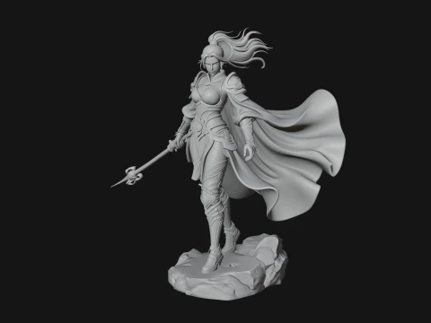 Caped Woman Warrior Statue Design 3 - 3D Print Model 3D Print Model