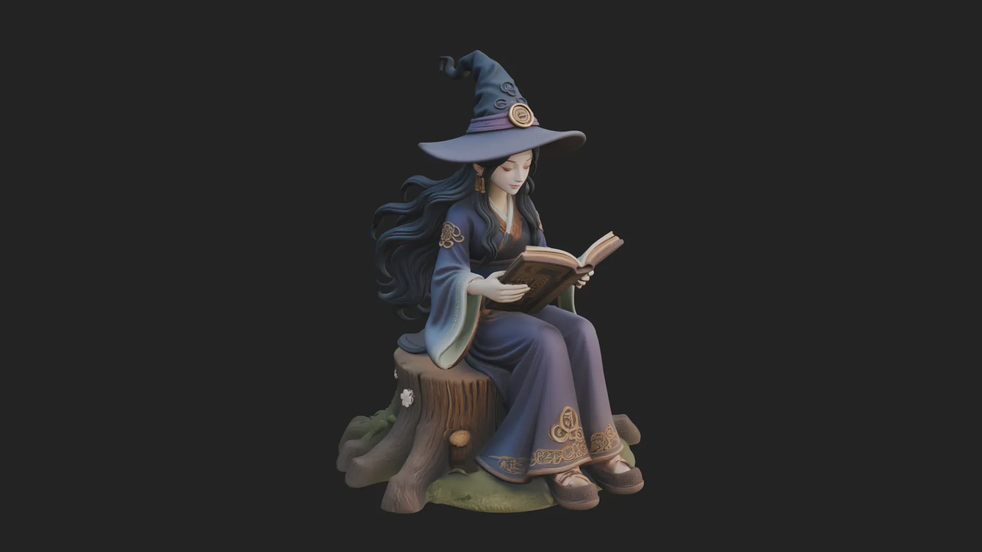 Witch Reading a Book Statue Design 4 - 3D Print Model 3D Print Model .c4d .max .obj .3ds .fbx .stl .blend 