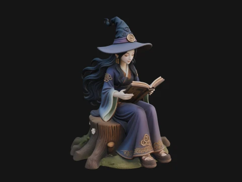 Witch Reading a Book Statue Design 4 - 3D Print Model 3D Print Model