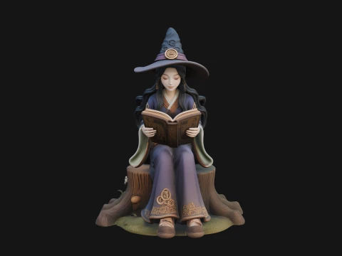 Witch Reading a Book Statue Design 4 - 3D Print Model 3D Print Model
