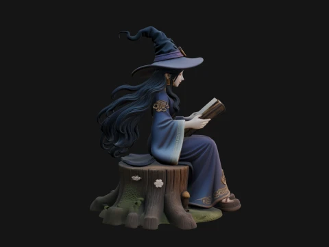 Witch Reading a Book Statue Design 4 - 3D Print Model 3D Print Model
