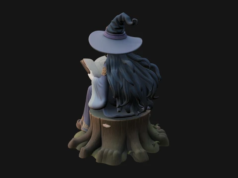 Witch Reading a Book Statue Design 4 - 3D Print Model 3D Print Model