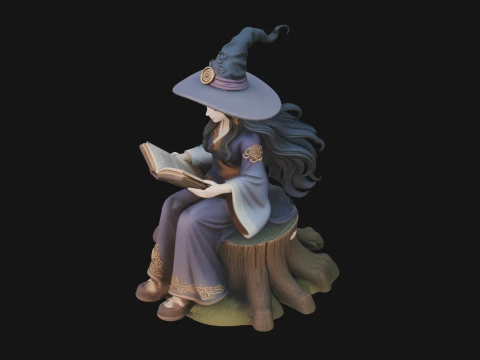 Witch Reading a Book Statue Design 4 - 3D Print Model 3D Print Model