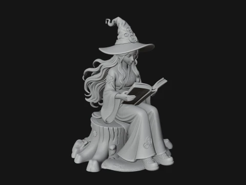 Witch Reading a Book Statue Design 4 - 3D Print Model 3D Print Model