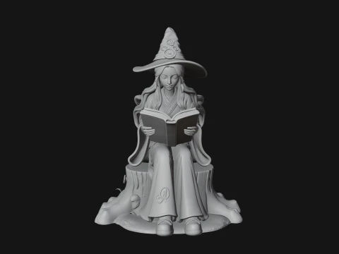 Witch Reading a Book Statue Design 4 - 3D Print Model 3D Print Model