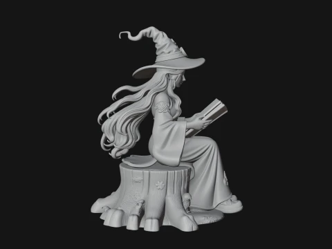 Witch Reading a Book Statue Design 4 - 3D Print Model 3D Print Model