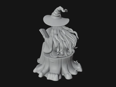 Witch Reading a Book Statue Design 4 - 3D Print Model 3D Print Model