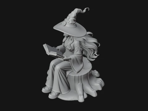 Witch Reading a Book Statue Design 4 - 3D Print Model 3D Print Model