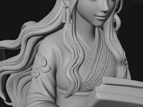 Witch Reading a Book Statue Design 4 - 3D Print Model 3D Print Model