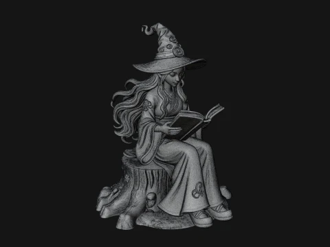 Witch Reading a Book Statue Design 4 - 3D Print Model 3D Print Model