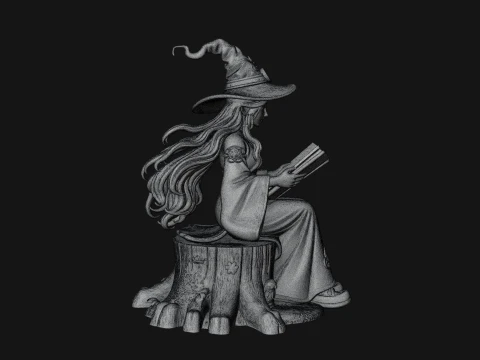 Witch Reading a Book Statue Design 4 - 3D Print Model 3D Print Model
