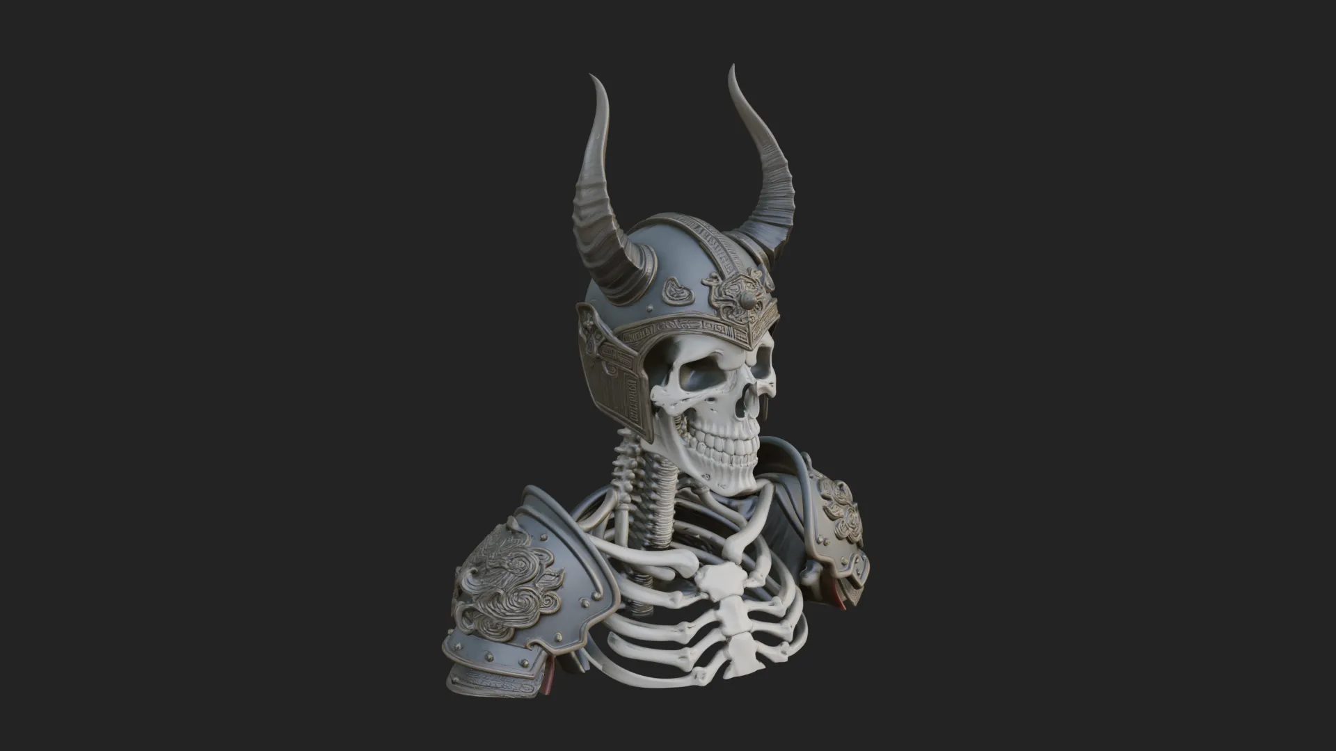 Horned Helm Skeleton Bust Statue Design 3 - 3D Print Model 3D Print Model .c4d .max .obj .3ds .fbx .stl .blend 