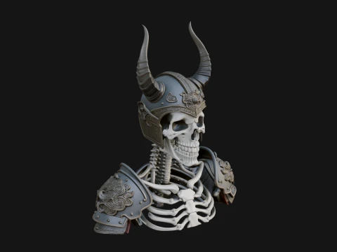 Horned Helm Skeleton Bust Statue Design 3 - 3D Print Model 3D Print Model