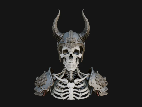Horned Helm Skeleton Bust Statue Design 3 - 3D Print Model 3D Print Model
