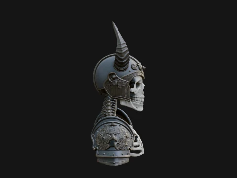 Horned Helm Skeleton Bust Statue Design 3 - 3D Print Model 3D Print Model