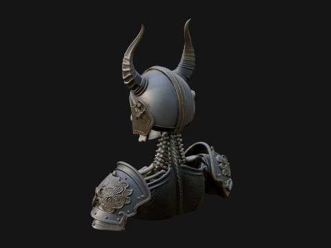Horned Helm Skeleton Bust Statue Design 3 - 3D Print Model 3D Print Model