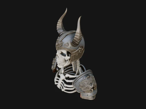 Horned Helm Skeleton Bust Statue Design 3 - 3D Print Model 3D Print Model