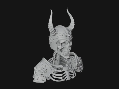 Horned Helm Skeleton Bust Statue Design 3 - 3D Print Model 3D Print Model
