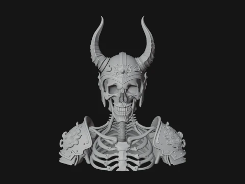Horned Helm Skeleton Bust Statue Design 3 - 3D Print Model 3D Print Model