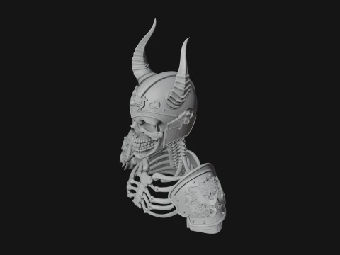 Horned Helm Skeleton Bust Statue Design 3 - 3D Print Model 3D Print Model