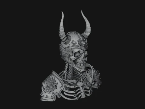 Horned Helm Skeleton Bust Statue Design 3 - 3D Print Model 3D Print Model