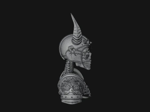 Horned Helm Skeleton Bust Statue Design 3 - 3D Print Model 3D Print Model