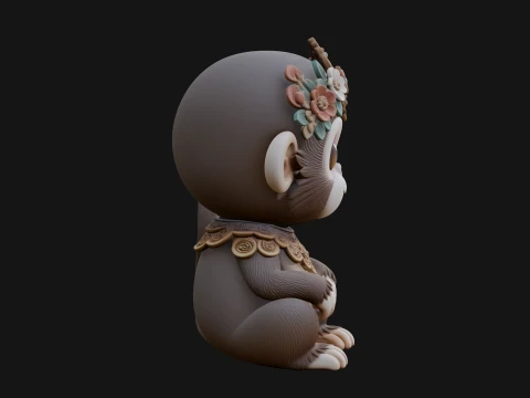 Floral Chibi Monkey Statue Design 4 - 3D Print Model 3D Print Model