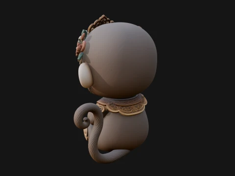 Floral Chibi Monkey Statue Design 4 - 3D Print Model 3D Print Model