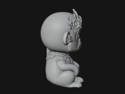 Floral Chibi Monkey Statue Design 4 - 3D Print Model 3D Print Model