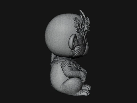 Floral Chibi Monkey Statue Design 4 - 3D Print Model 3D Print Model