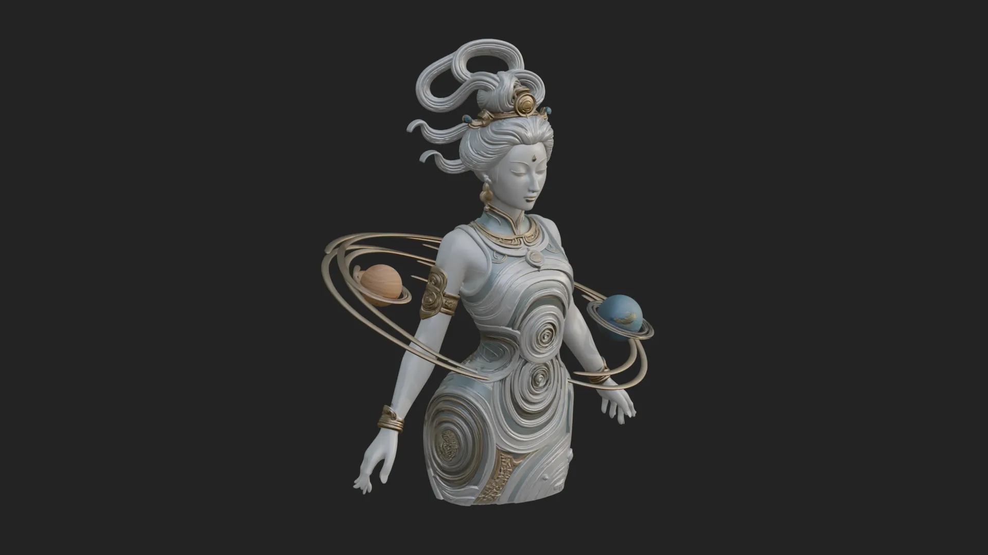 Cosmic Goddess with Rings Statue Design 3 - 3D Print Model 3D Print Model .c4d .max .obj .3ds .fbx .stl .blend 