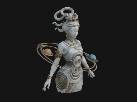 Cosmic Goddess with Rings Statue Design 3 - 3D Print Model 3D Print Model