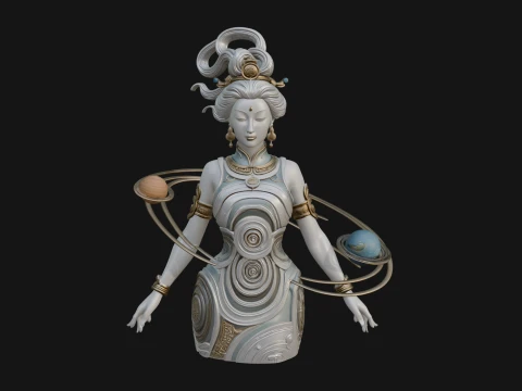 Cosmic Goddess with Rings Statue Design 3 - 3D Print Model 3D Print Model