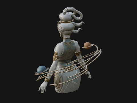 Cosmic Goddess with Rings Statue Design 3 - 3D Print Model 3D Print Model