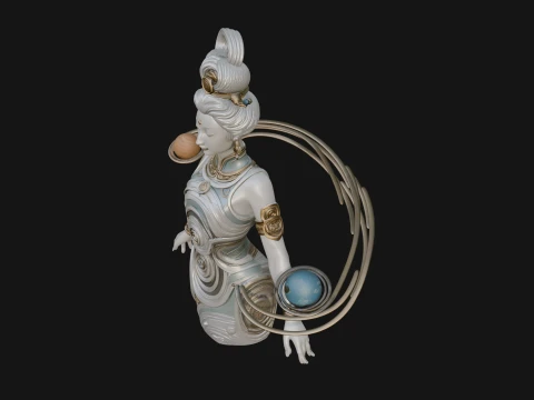 Cosmic Goddess with Rings Statue Design 3 - 3D Print Model 3D Print Model