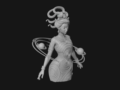 Cosmic Goddess with Rings Statue Design 3 - 3D Print Model 3D Print Model