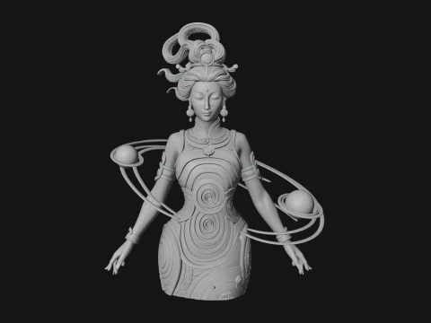 Cosmic Goddess with Rings Statue Design 3 - 3D Print Model 3D Print Model