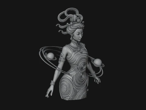 Cosmic Goddess with Rings Statue Design 3 - 3D Print Model 3D Print Model