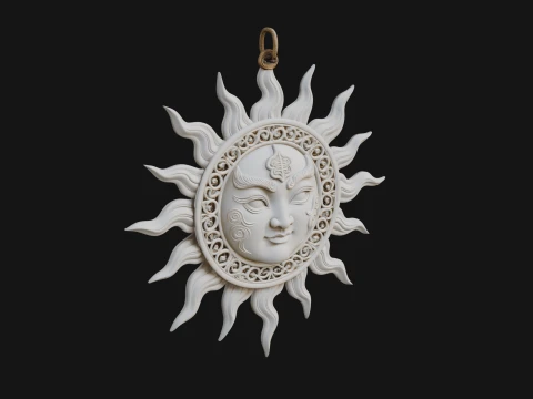 Sun Face Wall Plaque Design 3 - 3D Print Model 3D Print Model