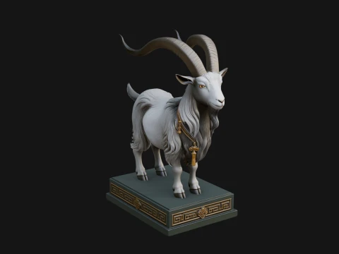 Mountain Goat on Pedestal Statue Design 4 - 3D Print Model 3D Print Model