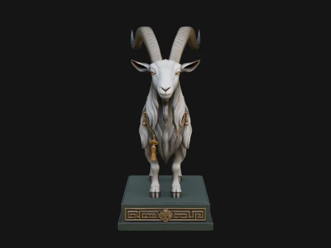 Mountain Goat on Pedestal Statue Design 4 - 3D Print Model 3D Print Model