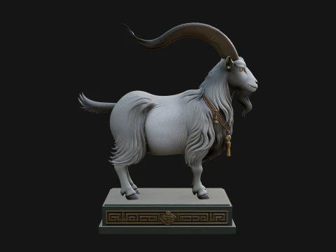 Mountain Goat on Pedestal Statue Design 4 - 3D Print Model 3D Print Model