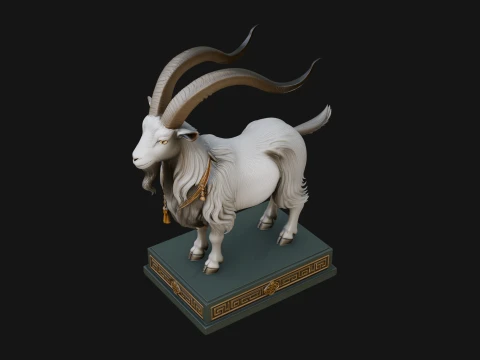 Mountain Goat on Pedestal Statue Design 4 - 3D Print Model 3D Print Model